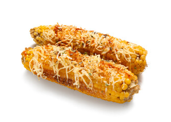 Delicious Elote Mexican Street Corn on white background