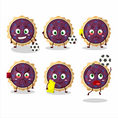 Fototapeta premium Blueberry pie cartoon character working as a Football referee