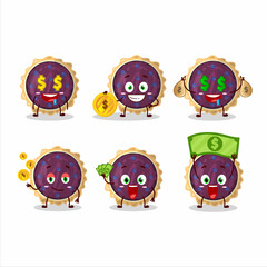 Blueberry pie cartoon character with cute emoticon bring money