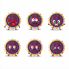Blueberry pie cartoon character with nope expression