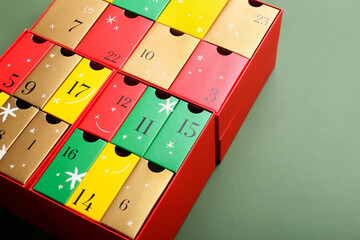 Winter advent calendar on green background