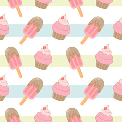 Ice cream seamless pattern Vector illustration.cute pattern.
