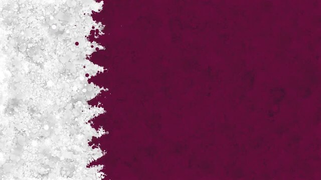Colorful animation of the flag of Qatar, gradually emerging from a moving swirling cloud consisting of many colorful small particles. The particles rotate to form the national flag of Qatar.