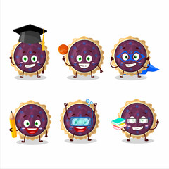 School student of blueberry pie cartoon character with various expressions