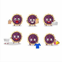 A Rich blueberry pie mascot design style going shopping