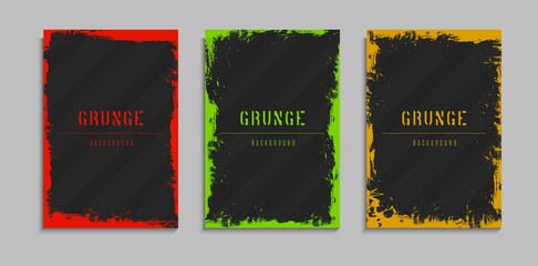 Set Of bright Color Grunge Frame Design In Stripes Gray Background. Good For Banner, Frame Or Poster