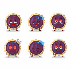 Cartoon character of blueberry pie with sleepy expression