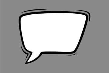 Dialog speech bubble in comic style. Square speech bubble for comments and notifications isolated in grey background. Handdrawn vector illustration