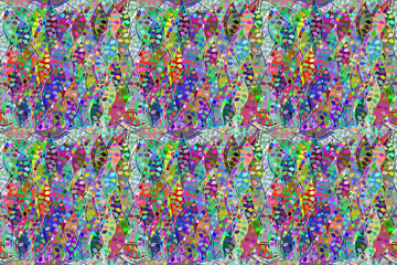 Obraz premium Seamless pattern with interesting doodles on colorfil background. Pano. Raster illustration.