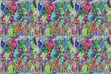 Fototapeta premium Seamless pattern with interesting doodles on colorfil background. Pano. Raster illustration.