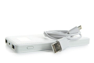 Modern power bank on white background