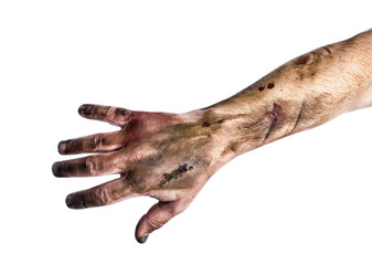 Hand of zombie on white background