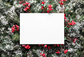 Blank Christmas postcard with fir branches