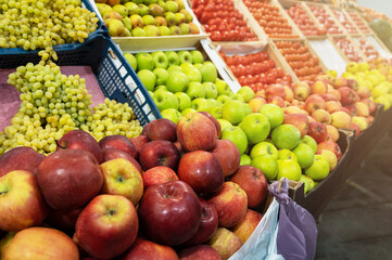Assortment of fresh fruits and vegetables at market