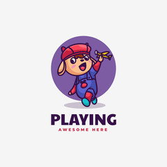 Vector Logo Illustration Playing Goat Mascot Cartoon Style.