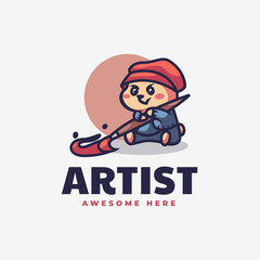 Vector Logo Illustration Artist Bear Mascot Cartoon Style.