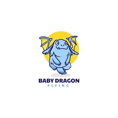 Vector Logo Illustration Baby Dragon Mascot Cartoon Style.