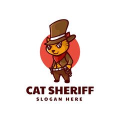 Vector Logo Illustration Cat Sheriff Mascot Cartoon Style.