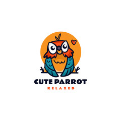 Vector Logo Illustration Parrot Mascot Cartoon Style.