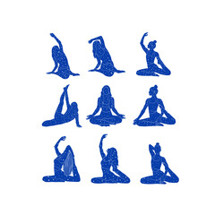 Spiritual mystical Woman in yoga pose in blue color style with space sky in your body. Asana. Healthy lifestyle. 