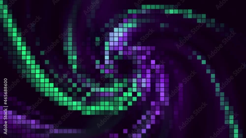 Poster retro image of rotating colorful spiral. motion. beautiful moving spiral of pixels. pixel image of c