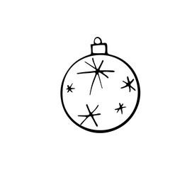 Vector Christmas outline tree ball. Element of New year and xmas design in doodle style, isolated. Simple hand drawn illustration for greeting cards, calendars, prints, childrens coloring book