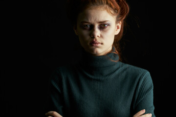 Naklejka premium woman with cigarette bottle of alcohol bruises under eyes problems depression