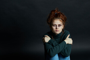 emotional women with black eye abuse discontent depression