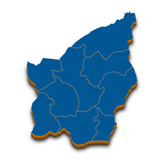 San Marino map vector. High detailed administrative 3D map of San Marino with dropped shadow. Vector blue isometric silhouette with administrative divisions. Template for website, design, cover