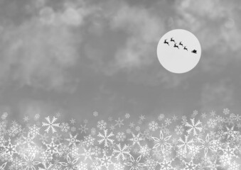 月に映るサンタクロースが描かれた銀色の幻想的な背景