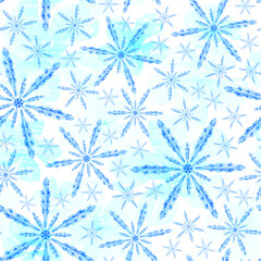 Watercolor crystals snowflakes seamless pattern 