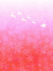 空をそりで進むサンタクロースが描かれた赤色の背景イラスト