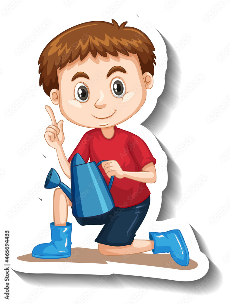 Sticker A boy holding watering can cartoon character sticker