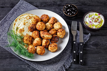 Keftedakia, fried greek meatballs on a plate