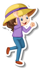 A girl wears hat cartoon character sticker