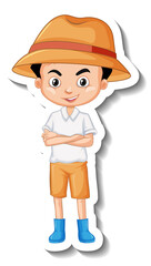 A boy wears hat and boots cartoon character sticker
