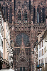 Exterior architecture of the Strasbourg cathedral in France