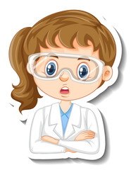 Scientist girl cartoon character sticker