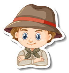 Boy in safari outfit cartoon character sticker
