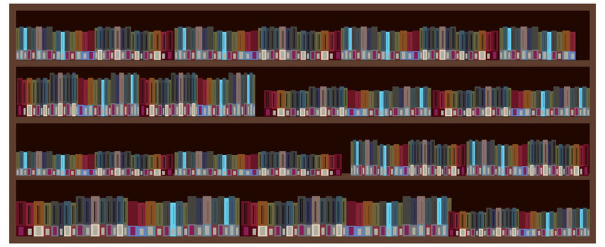 Bookcase with books on white background