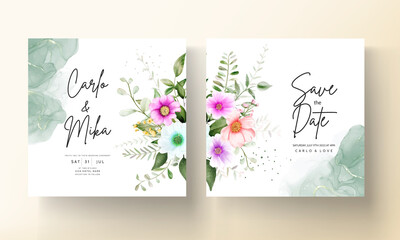 beautiful hand drawing watercolor floral wedding invitation card template