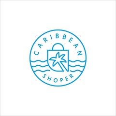 Vintage Retro Caribbean Shopper logo design. Natural, beach, coconut tree, shopping, online shopping.