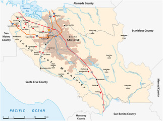 vector road map of California Santa Clara County, United States