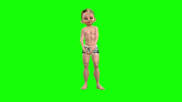 3d Animation cute young cartoon boy performs various exercises