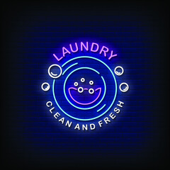 Laundry Neon Signs Style Text Vector