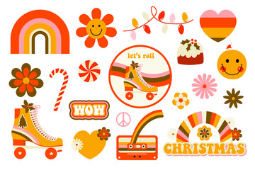 Retro Christmas elements in 70s style. - 465697274