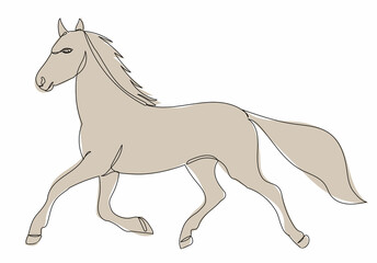 horse runs, sketch drawing one continuous line vector