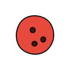 Red bowling ball. Sport equipment sketch. Hand drawn icon. Vector freehand fitness illustration