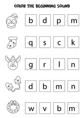 Learning English language for children. Color the beginning sound.