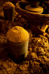 Chocolate production factory - production line. High quality photo. Melted Brown Chocolate